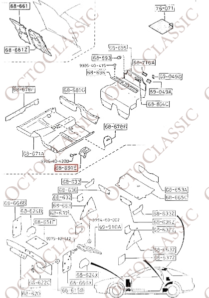 Copertura apri tappetino Mazda RX7 LHD o RHD Nero F04468691C09 / F04468691C02 Copertura apri tappetino Mazda RX7 LHD o RHD Nero F04468691C09 / F04468691C02