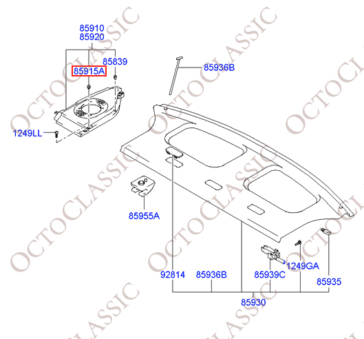 Zestaw 4 klipsów do półki na paczki Hyundai Coupe, czarne 85915-22400 Zestaw 4 klipsów do półki na paczki Hyundai Coupe, czarne 85915-22400