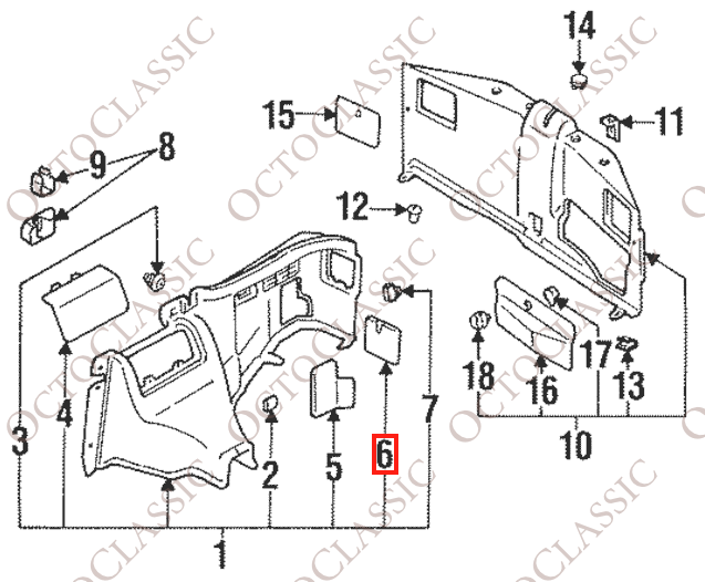Copertura del rivestimento del bagagliaio laterale Mitsubishi 3000GT sinistra o destra nera MB-692629 / MB-692630 Copertura del rivestimento del bagagliaio laterale Mitsubishi 3000GT sinistra o destra nera MB-692629 / MB-692630