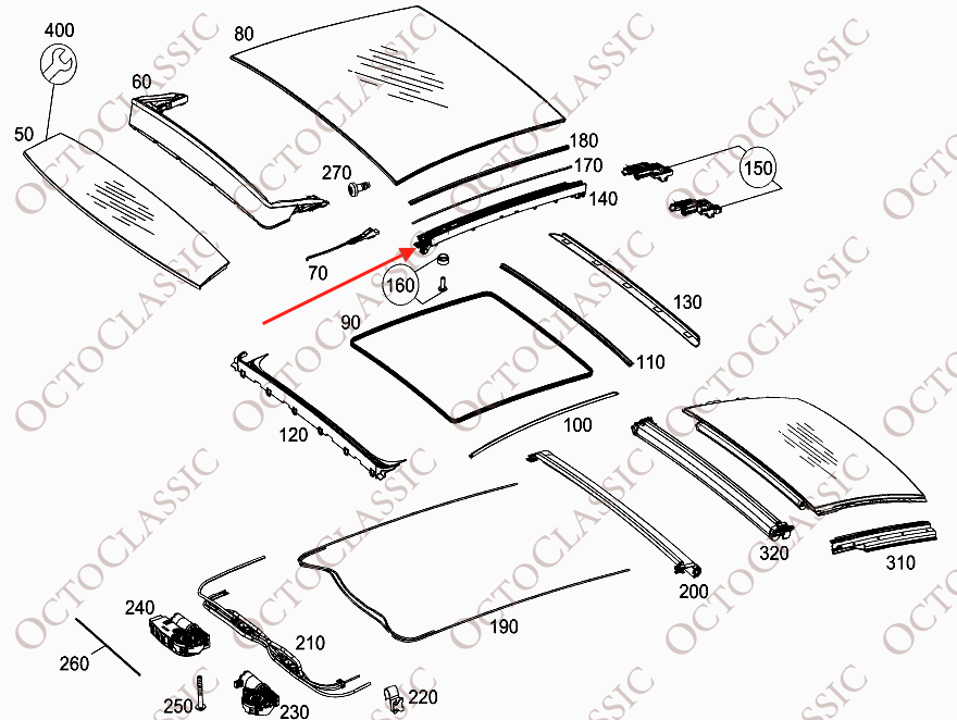 Mercedes W156 W176 W177 W212 W218 W253 Kit de réparation de toit ouvrant Set de 4 Noirs A2057800175 Mercedes W156 W176 W177 W212 W218 W253 Kit de réparation de toit ouvrant Set de 4 Noirs A2057800175