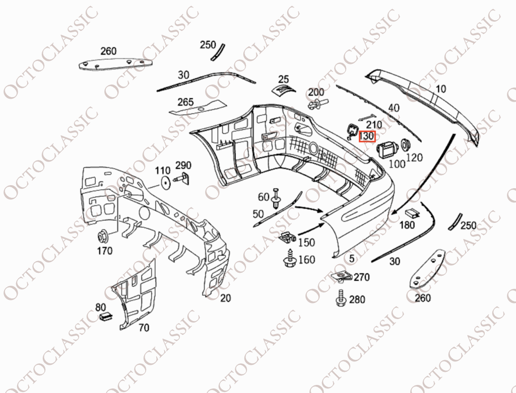Mercedes W208 W209 Paraurti posteriore Gancio di traino Coperchio Primerizzato A2098850126 Mercedes W208 W209 Paraurti posteriore Gancio di traino Coperchio Primerizzato A2098850126