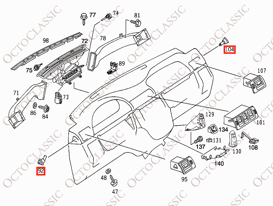 Mercedes W163 Armaturenbrett-Seitengitter links oder rechts, schwarz, A1638310152 / A1638310252 Mercedes W163 Armaturenbrett-Seitengitter links oder rechts, schwarz, A1638310152 / A1638310252
