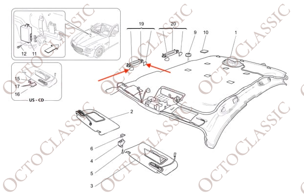Osłona uchwytu dachowego Maserati Quattroporte zestaw 2 sztuk Cashmere 980139974 Osłona uchwytu dachowego Maserati Quattroporte zestaw 2 sztuk Cashmere 980139974