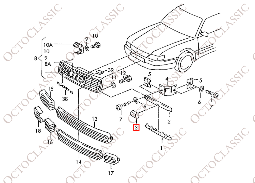 Audi 100 A6: Moldura de la tapa del lavafaros del parachoques delantero (izquierda o derecha), imprimada 4A0807155 / 4A0807156 Audi 100 A6: Moldura de la tapa del lavafaros del parachoques delantero (izquierda o derecha), imprimada 4A0807155 / 4A0807156