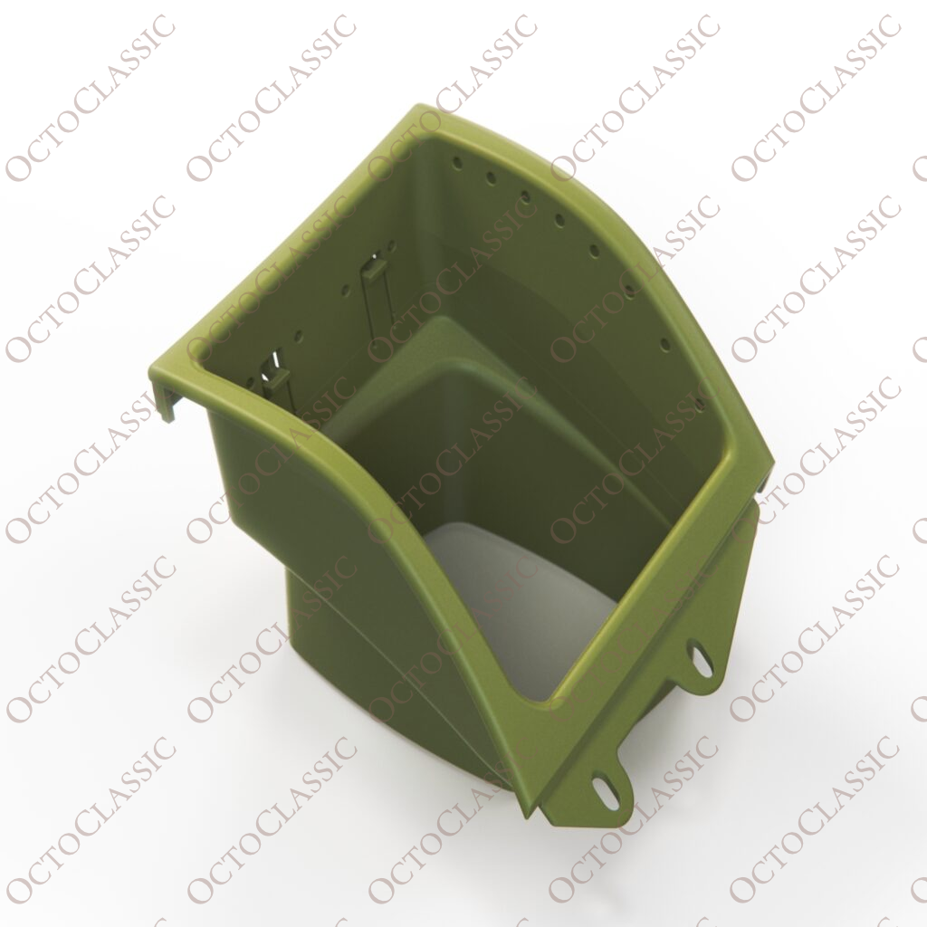 a green plastic container with holes a green plastic container with holes