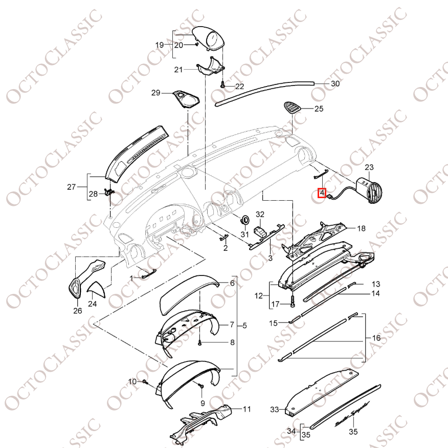 Porsche Cayman Boxster Embellecedor derecho del salpicadero color negro 98755238801 Porsche Cayman Boxster Embellecedor derecho del salpicadero color negro 98755238801