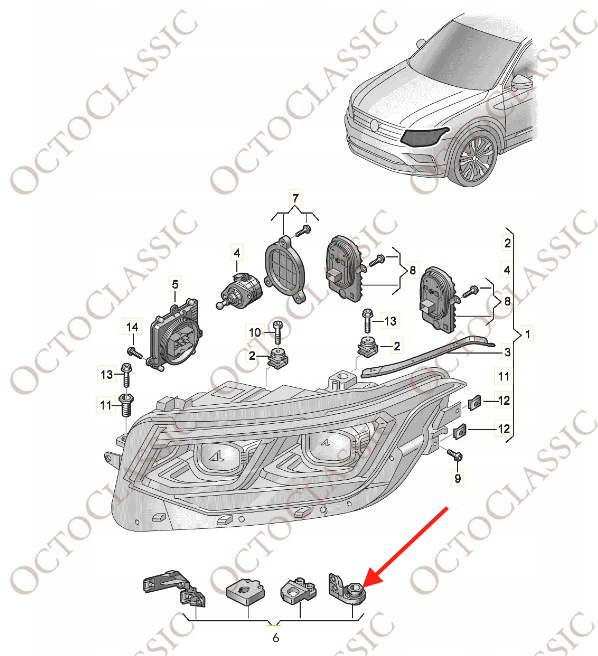 Volkswagen Tiguan Kit de réparation de support de phare avant gauche ou droit noir 5NA998225A / 5NA998226A Volkswagen Tiguan Kit de réparation de support de phare avant gauche ou droit noir 5NA998225A / 5NA998226A