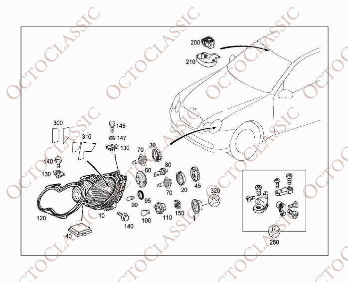 Mercedes W204 Left Headlight Repair Kit A2048201114 Mercedes W204 Left Headlight Repair Kit A2048201114