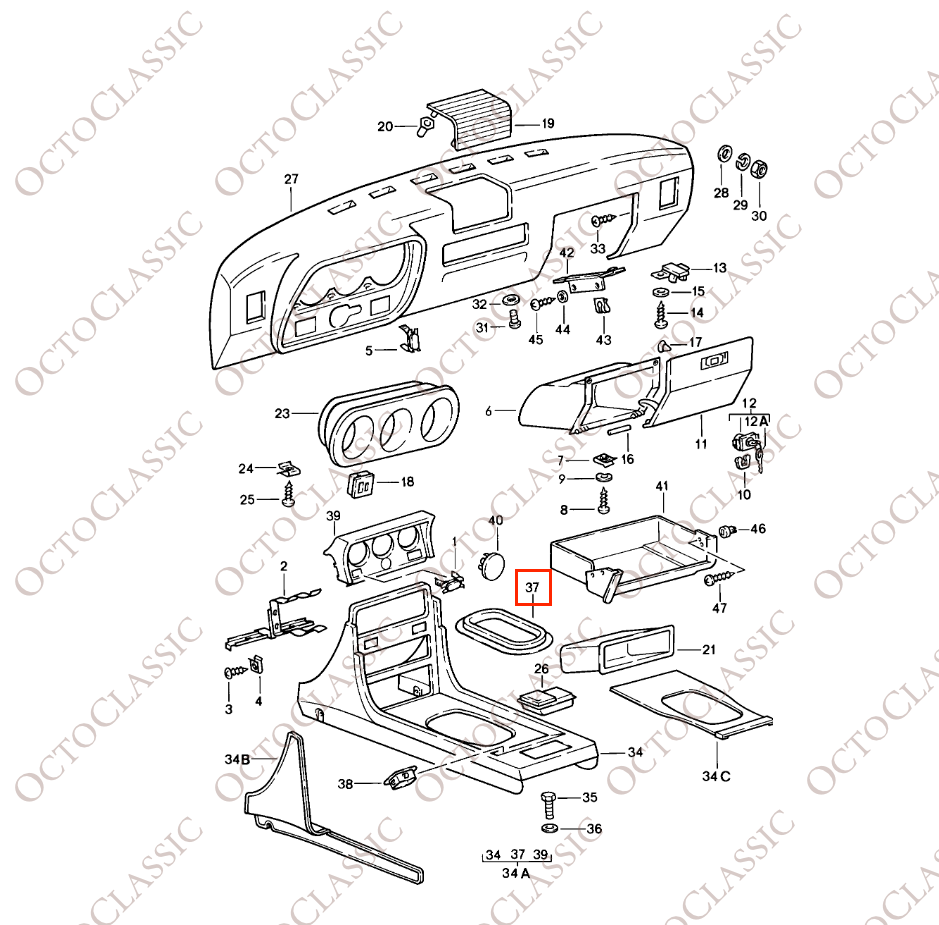 Porsche 924 924S 944 Marco de palanca de cambios manual Negro 477857975 Porsche 924 924S 944 Marco de palanca de cambios manual Negro 477857975