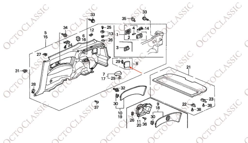 Honda Civic EG SR3 Fließheck Kofferraumdeckel hinten außen Rücklichtabdeckung Deckel grau 83736-SR3-900ZB Honda Civic EG SR3 Fließheck Kofferraumdeckel hinten außen Rücklichtabdeckung Deckel grau 83736-SR3-900ZB