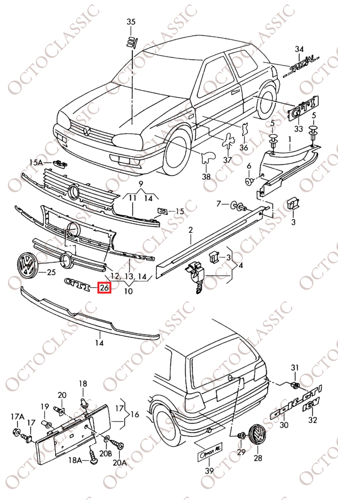 VW Golf MK3 GTI 16V Frontemblem Kühlergrill 1H6853679G VW Golf MK3 GTI 16V Frontemblem Kühlergrill 1H6853679G