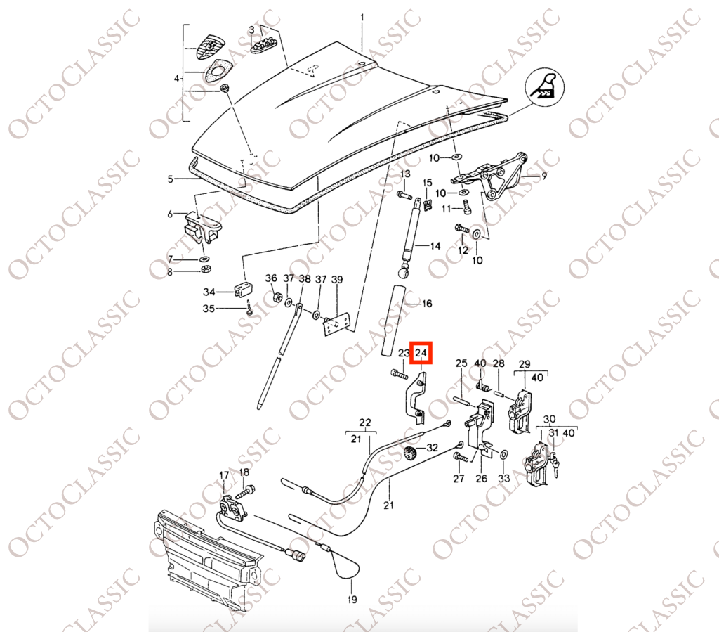 Porsche 911 964 Copertura Leva Apertura Cofano Nera 96453862500 Porsche 911 964 Copertura Leva Apertura Cofano Nera 96453862500