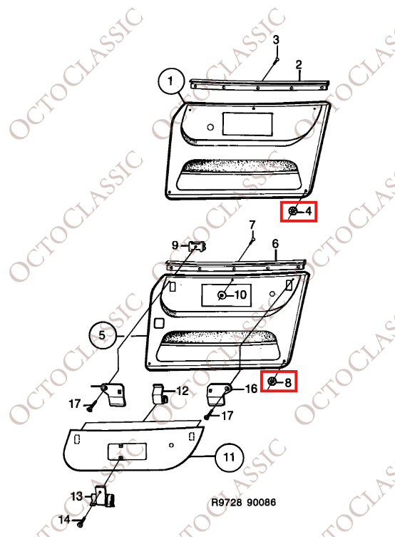 Saab 900 Set di Lavatori Pannello Porta Set da 10 4056198 Saab 900 Set di Lavatori Pannello Porta Set da 10 4056198