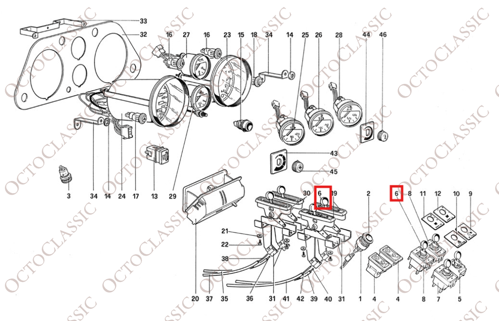 Ferrari 246 288 308 512 BB Perilla de Interruptor Negra Set de 8 50017201 Ferrari 246 288 308 512 BB Perilla de Interruptor Negra Set de 8 50017201