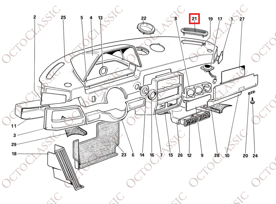 Ferrari 208 308 328 Difusor Rejilla Superior Salpicadero Desempañador Negro 60044401 Ferrari 208 308 328 Difusor Rejilla Superior Salpicadero Desempañador Negro 60044401
