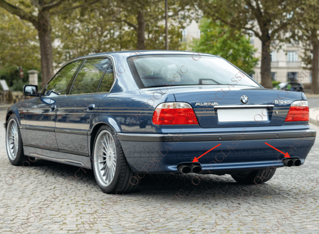 Alpina B12 (BMW E38) Hintere Stoßstange Auspuffspitze Zierleiste links oder rechts Grundiert 5100675 / 5100676 Alpina B12 (BMW E38) Hintere Stoßstange Auspuffspitze Zierleiste links oder rechts Grundiert 5100675 / 5100676