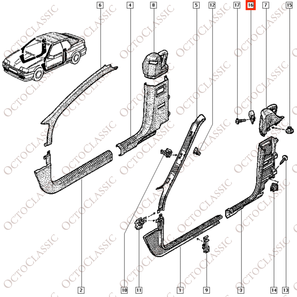 Renault 19 Karmann Cabriolet : crochet de fixation de la ceinture de sécurité avant – toutes couleurs – 6000070657 Renault 19 Karmann Cabriolet : crochet de fixation de la ceinture de sécurité avant – toutes couleurs – 6000070657