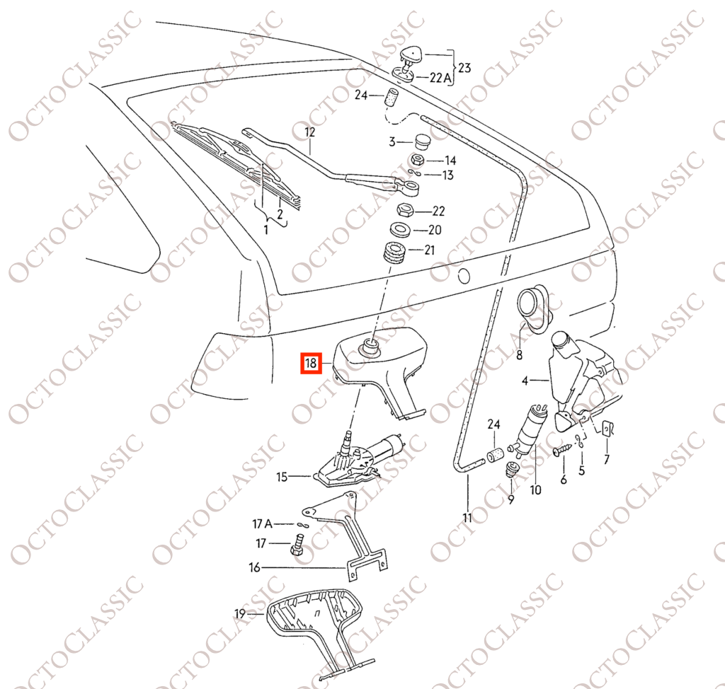 Volkswagen Scirocco Mk2 Cubierta motor limpiaparabrisas trasero negra 533955737 Volkswagen Scirocco Mk2 Cubierta motor limpiaparabrisas trasero negra 533955737