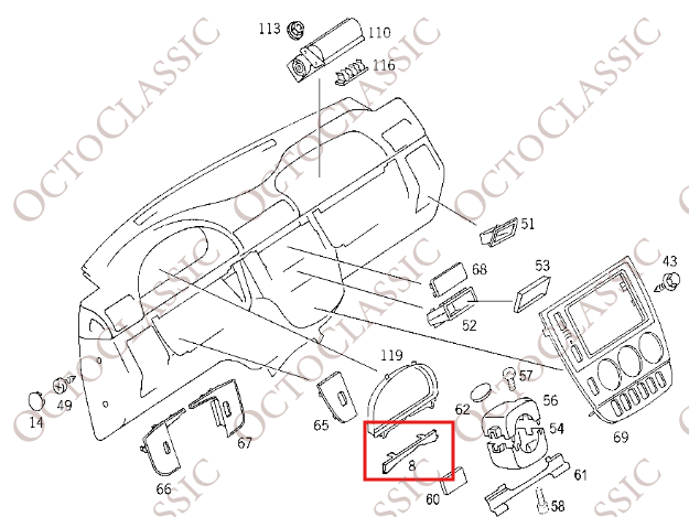 Mercedes W163 Moldura Superior del Volante LHD o RHD A1636890808 Mercedes W163 Moldura Superior del Volante LHD o RHD A1636890808