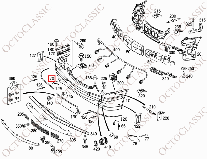 Mercedes W209 Tapa Frontal del Gancho de Remolque Imprimada A2098850026 Mercedes W209 Tapa Frontal del Gancho de Remolque Imprimada A2098850026