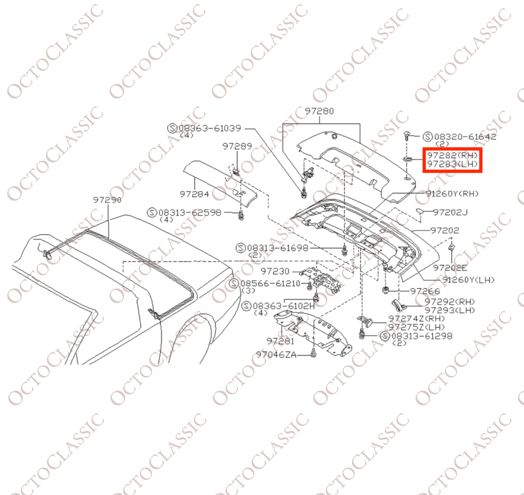 Nissan 300ZX Z32 Convertible Acabado de Tapa de Almacenamiento Izquierdo o Derecho Negro Brillante 97283-46P16 / 97282-46P16 Nissan 300ZX Z32 Convertible Acabado de Tapa de Almacenamiento Izquierdo o Derecho Negro Brillante 97283-46P16 / 97282-46P16