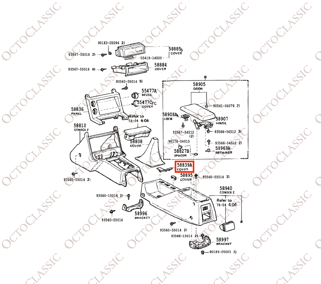 Toyota Corona / Celica / Carina A60 Coperchio freno a mano console centrale nero 58839-14010 Toyota Corona / Celica / Carina A60 Coperchio freno a mano console centrale nero 58839-14010