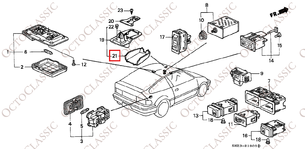 Honda Civic / CRX Rear View Mirror Seatbelt Warning Light Housing Cover 37752-SH2-A01ZC Honda Civic / CRX Rear View Mirror Seatbelt Warning Light Housing Cover 37752-SH2-A01ZC