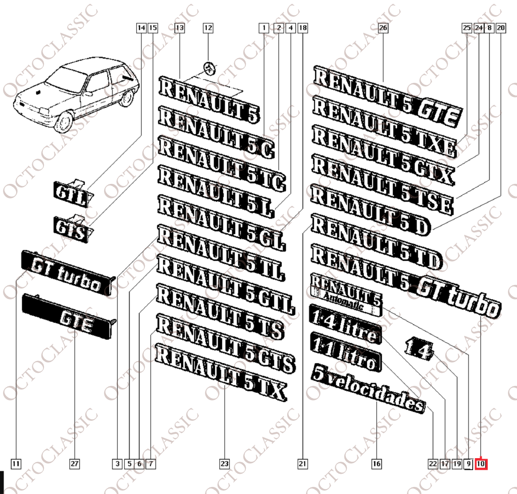 Renault 5 GT Turbo Logo-Plakette Schwarz / Rot 7700766774 Renault 5 GT Turbo Logo-Plakette Schwarz / Rot 7700766774