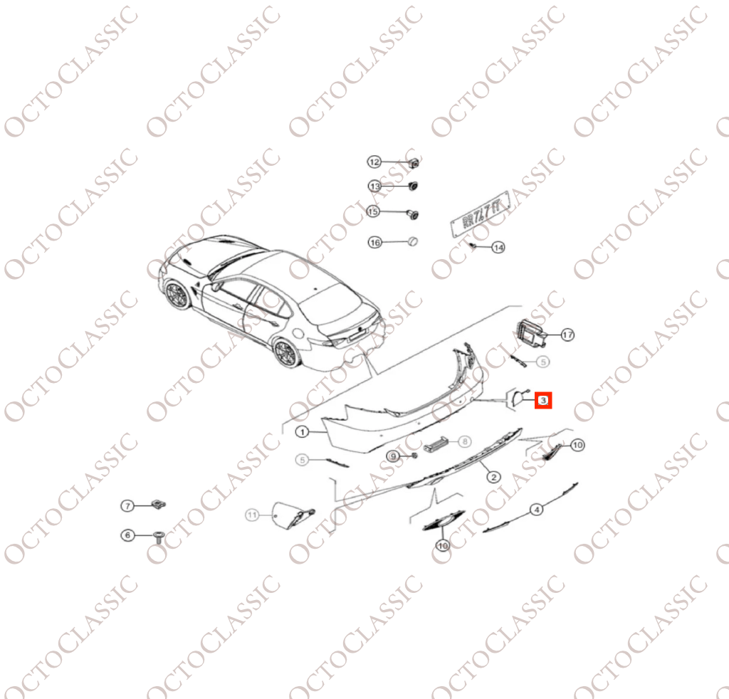 Tapa protectora del gancho de remolque del parachoques trasero del Alfa Romeo Giulia, imprimada, 156119530 Tapa protectora del gancho de remolque del parachoques trasero del Alfa Romeo Giulia, imprimada, 156119530