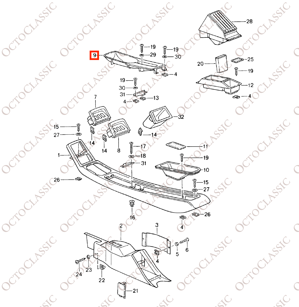 Porsche 911 964 / 993 Center Console Handbrake Trim All Colors 96455253900 Porsche 911 964 / 993 Center Console Handbrake Trim All Colors 96455253900