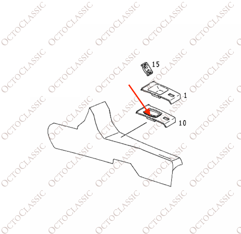 Mercedes W107 / W109 / W114 / W115 / W123 Panel de la palanca de cambios Marco de plástico Negro A1232670197 Mercedes W107 / W109 / W114 / W115 / W123 Panel de la palanca de cambios Marco de plástico Negro A1232670197