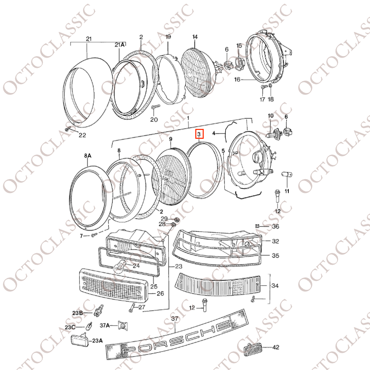 Porsche 356 / 911 / 964 / Volkswagen Beetle Guarnizione in silicone per faro Set di 2 1300212023 / 91163196700 / 91163196700 / A0008261280 Porsche 356 / 911 / 964 / Volkswagen Beetle Guarnizione in silicone per faro Set di 2 1300212023 / 91163196700 / 91163196700 / A0008261280