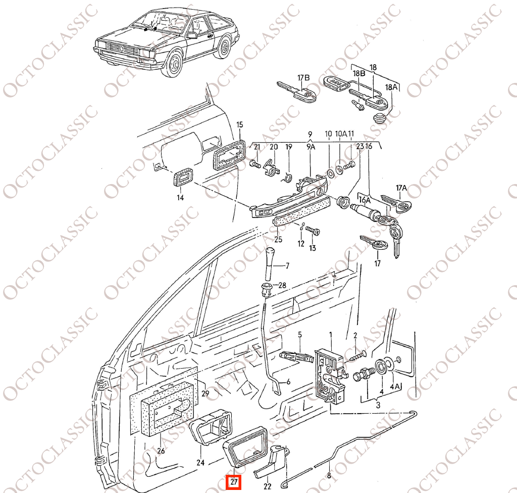 Volkswagen Scirocco Mk2 Wewnętrzne wykończenie klamki lewej lub prawej Wszystkie kolory 321837247 / 321837248 Volkswagen Scirocco Mk2 Wewnętrzne wykończenie klamki lewej lub prawej Wszystkie kolory 321837247 / 321837248