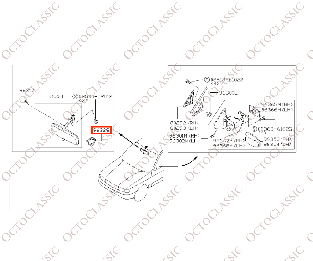 Nissan 100NX B13 Cache rétroviseur noir ou gris 96329-62Y06 Nissan 100NX B13 Cache rétroviseur noir ou gris 96329-62Y06