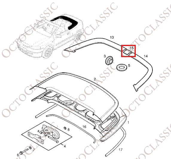 Opel Astra G Bertone Cabrio Składana pokrywa schowka dachowego Złącze czarne 9199617 186311 Opel Astra G Bertone Cabrio Składana pokrywa schowka dachowego Złącze czarne 9199617 186311