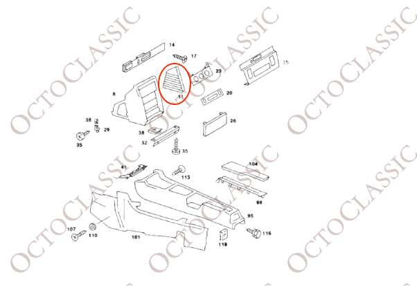 W201 Center Console Vent Grill Left Or Right RH A2016801317 / A2016801417 W201 Center Console Vent Grill Left Or Right RH A2016801317 / A2016801417
