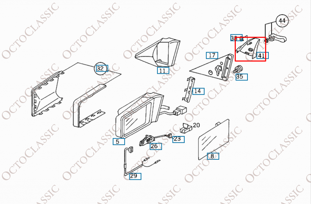 A124, C124, Mercedes-Benz, W124 - C124 Door mirror triangle- automatic (A124, E320) 1247201811 - OCTOCLASSIC A124, C124, Mercedes-Benz, W124 - C124 Door mirror triangle- automatic (A124, E320) 1247201811 - OCTOCLASSIC