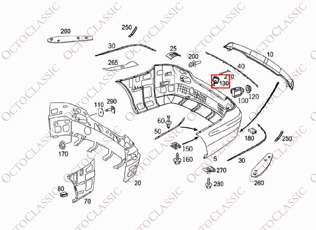 Mercedes W209 Pare-chocs arrière AMG Crochet de remorquage Oeil de protection apprêté A2098850226 Mercedes W209 Pare-chocs arrière AMG Crochet de remorquage Oeil de protection apprêté A2098850226