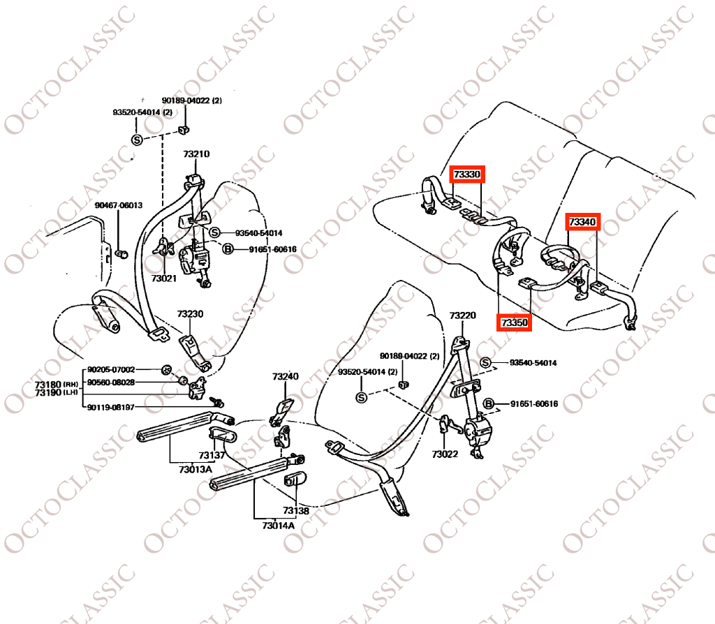 Toyota Supra A70 Fibbia cintura di sicurezza posteriore Tutti i colori 73330-14190 Toyota Supra A70 Fibbia cintura di sicurezza posteriore Tutti i colori 73330-14190