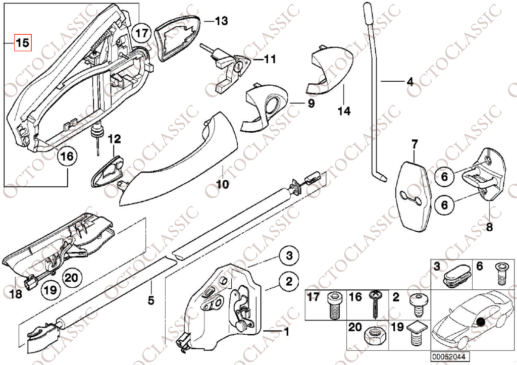 BMW X5 E53 Support de poignée de porte arrière gauche ou droite 51218243635 / 51218243636 BMW X5 E53 Support de poignée de porte arrière gauche ou droite 51218243635 / 51218243636