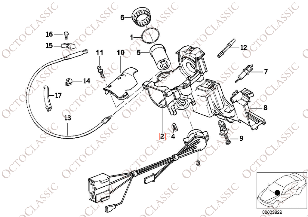 BMW E46 Ignition Lock Cylinder Shaft 32321095825 BMW E46 Ignition Lock Cylinder Shaft 32321095825