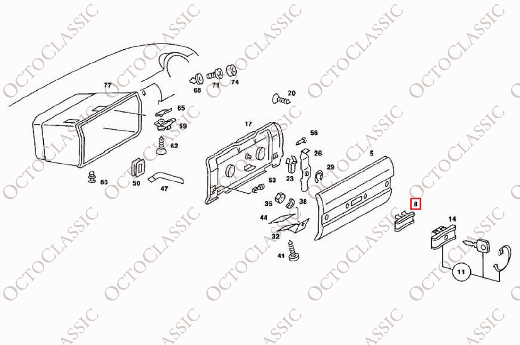 Uchwyt otwierania schowka Mercedes W123 Wszystkie kolory A1236890070 Uchwyt otwierania schowka Mercedes W123 Wszystkie kolory A1236890070