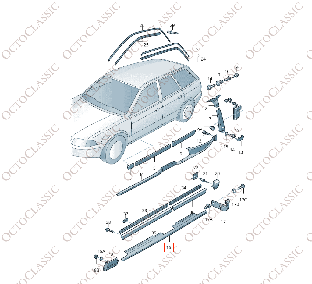 Audi RS4 B5 Front and Rear Door Sills Set Of 4 8D9 853 558 01C / 8D9 853 758 01C Audi RS4 B5 Front and Rear Door Sills Set Of 4 8D9 853 558 01C / 8D9 853 758 01C