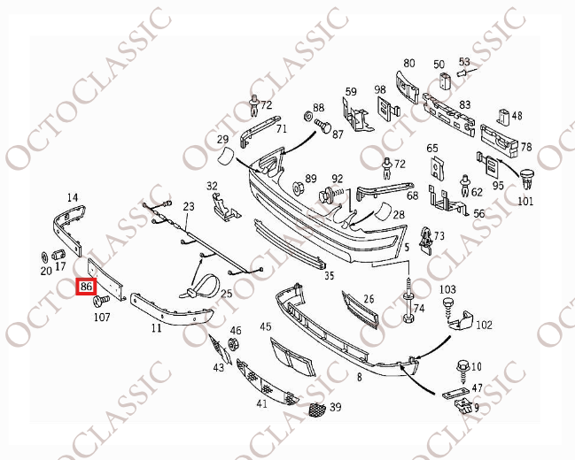 Mercedes W208 Support de plaque d’immatriculation avant apprêté A2088850081 Mercedes W208 Support de plaque d’immatriculation avant apprêté A2088850081