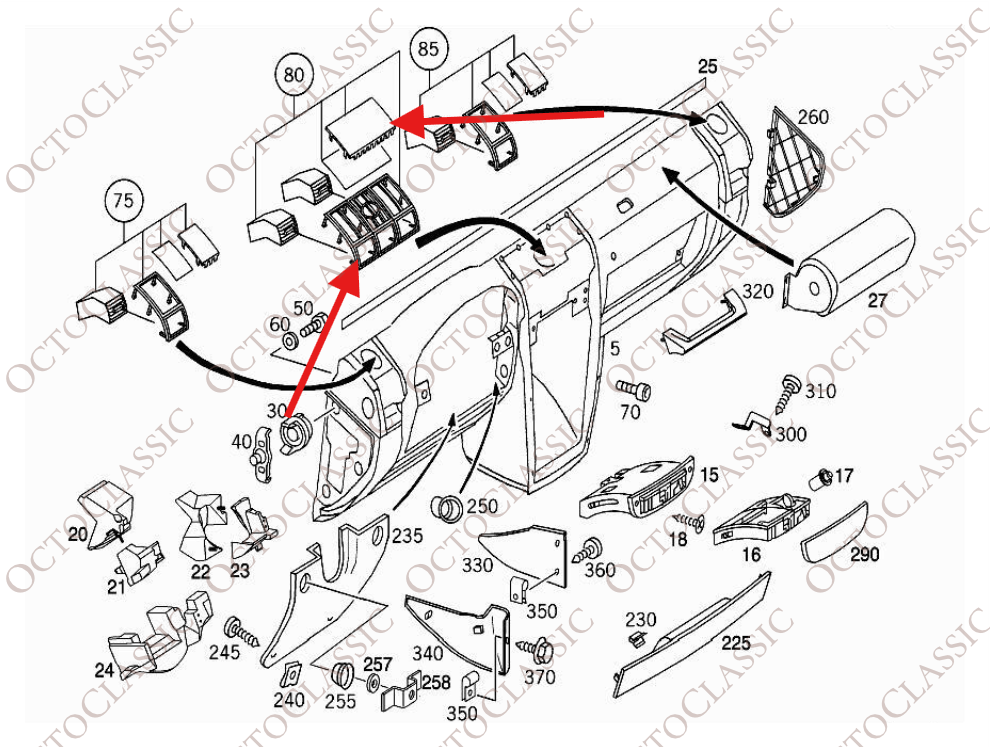 Mercedes W463 Center Dashboard Air Vent Frame Trim A4636807508 Mercedes W463 Center Dashboard Air Vent Frame Trim A4636807508