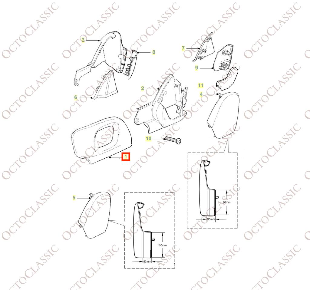 Jaguar XJ X350 / S-Type Garniture de bouton de siège avant gauche ou droite toutes couleurs 2W93-66477-AD / 2W93-66476-AD Jaguar XJ X350 / S-Type Garniture de bouton de siège avant gauche ou droite toutes couleurs 2W93-66477-AD / 2W93-66476-AD