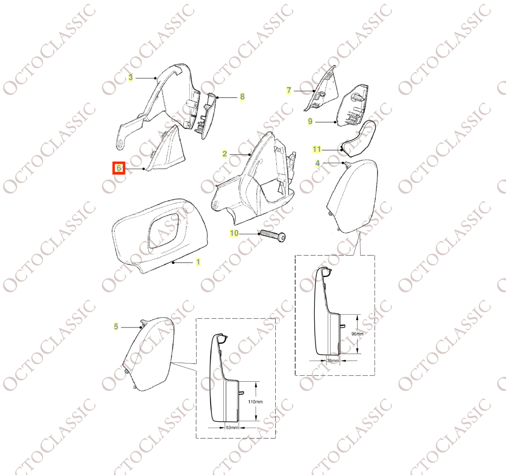 Jaguar XJ X350 / S-Type Garniture latérale de siège avant gauche ou droite toutes couleurs 2W93-60808-AC / 2W93-60807-AC Jaguar XJ X350 / S-Type Garniture latérale de siège avant gauche ou droite toutes couleurs 2W93-60808-AC / 2W93-60807-AC