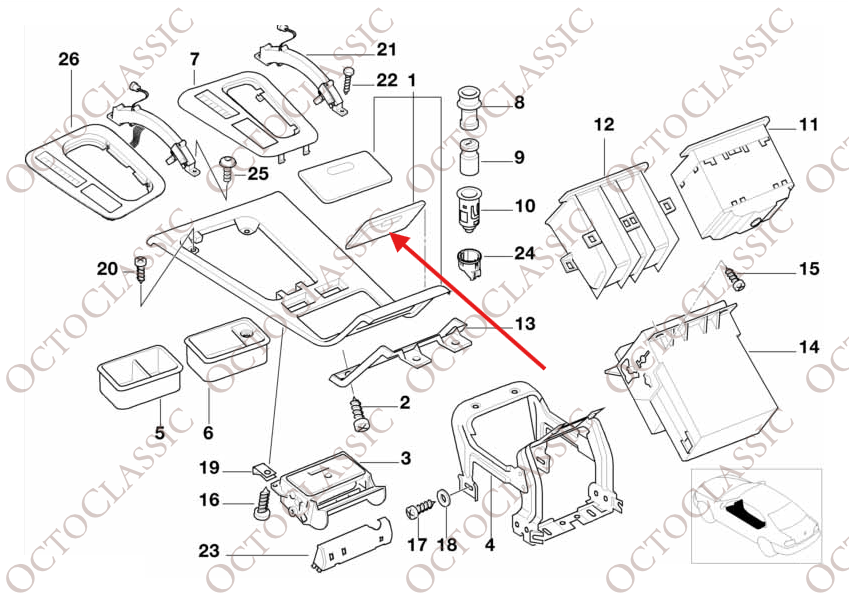 BMW E38 Console Centrale Insert en bois Boîte de rangement Compartiment 51168150395 BMW E38 Console Centrale Insert en bois Boîte de rangement Compartiment 51168150395