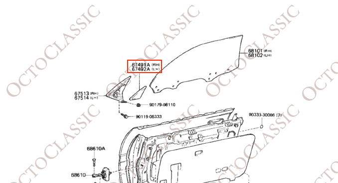 Toyota Supra MK3 Couvercle de rétroviseur gauche ou droit Noir 67491-14110 / 67492-14110 Toyota Supra MK3 Couvercle de rétroviseur gauche ou droit Noir 67491-14110 / 67492-14110