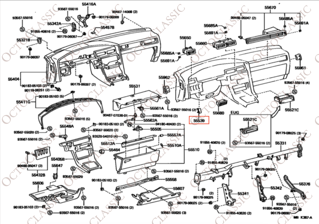 Toyota Supra MK3 Couvercle d’interrupteur de tableau de bord toutes couleurs 55539-14040 Toyota Supra MK3 Couvercle d’interrupteur de tableau de bord toutes couleurs 55539-14040